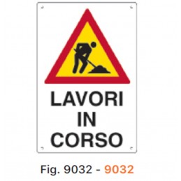 Segnale da cantiere LAVORI IN CORSO in KPL misura 40x60 cm fig. 9032 per ponteggi e recinzioni